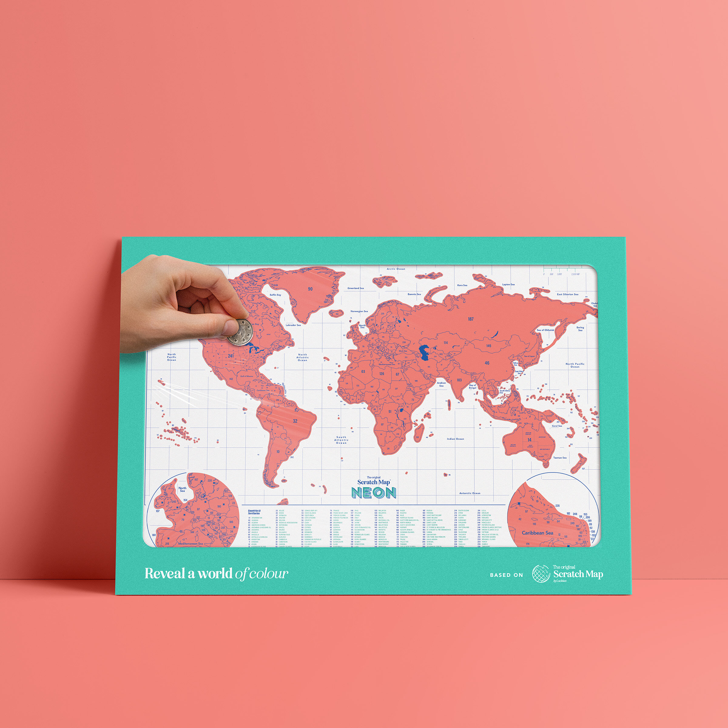 Scratch Map Neon Coral