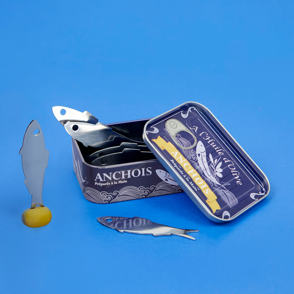 Anchovy snack forks, set of 6 in tin box
