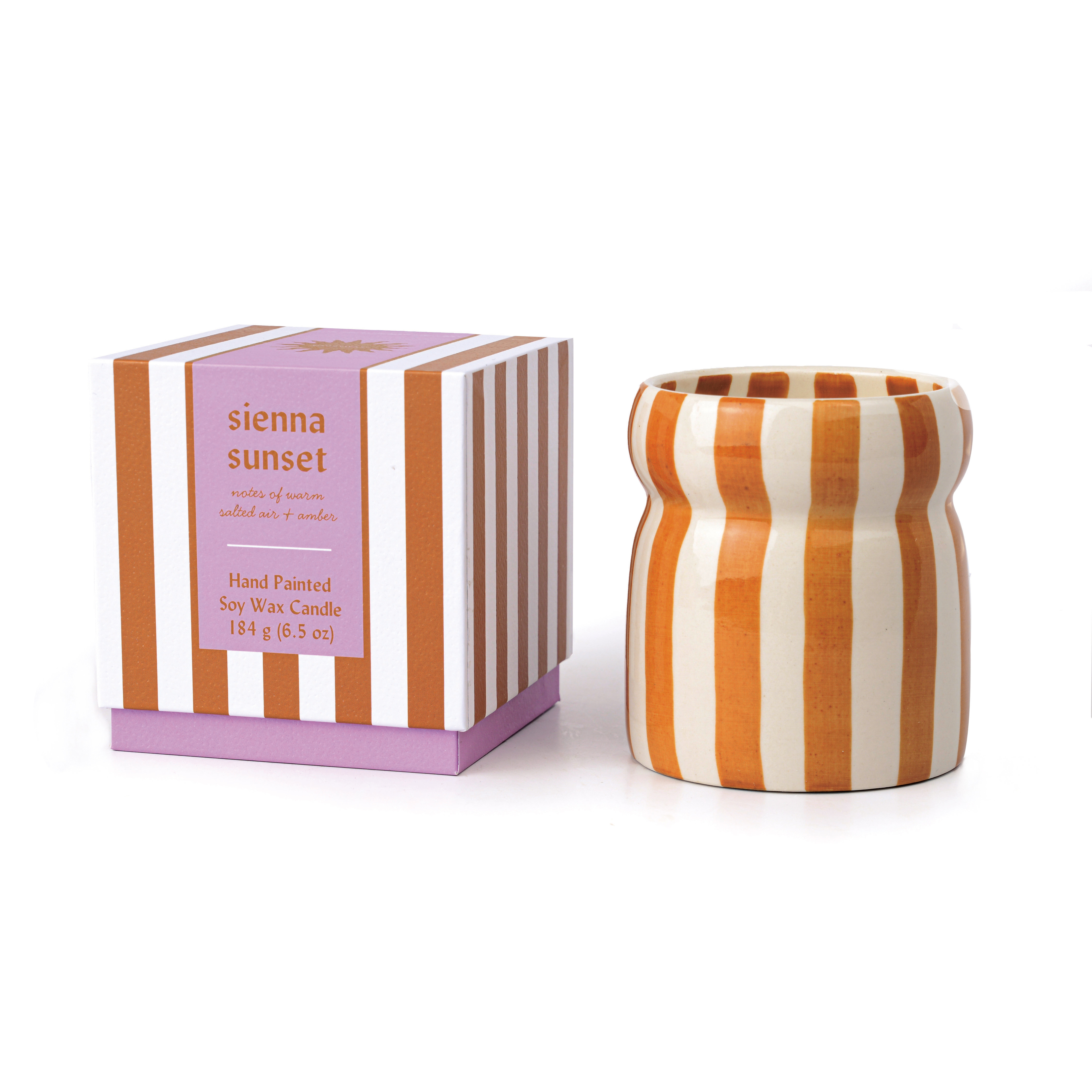 Cabana  Rust striped Ceramic Candle - Sienna Sunset Boxed