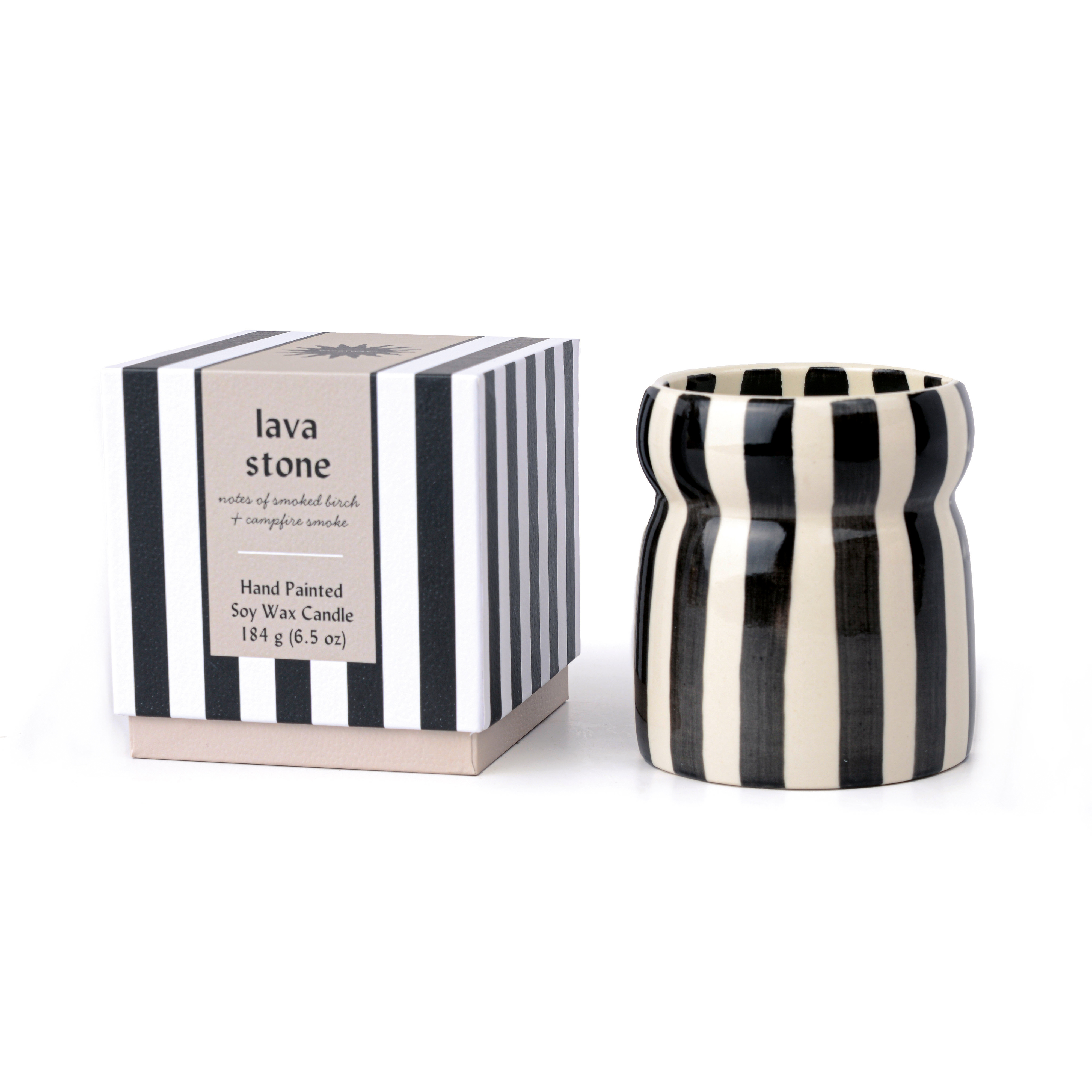 Cabana  Black striped Ceramic Candle - Lava Stone