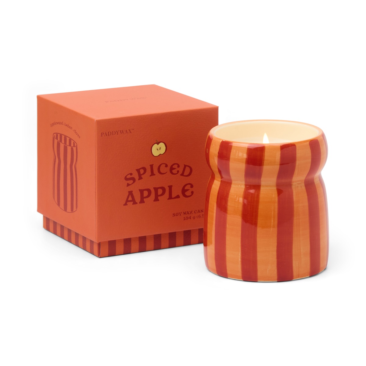 Cabana 184g Red/Coral Striped Ceramic Candle - Spiced Apple