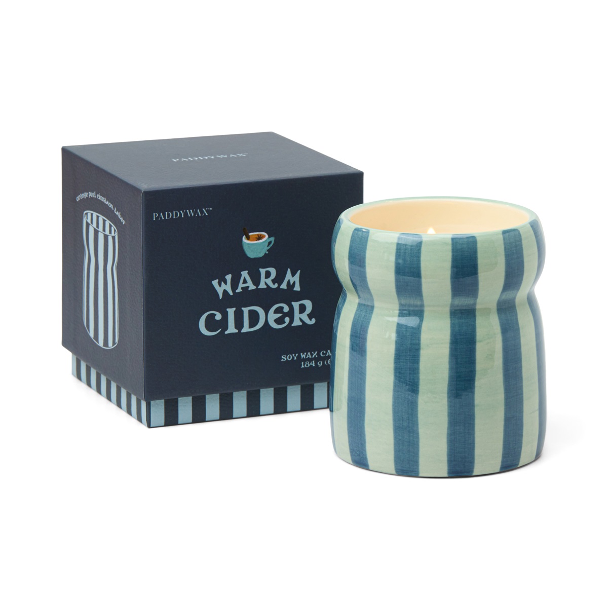 Cabana 184g Blue/Navy Striped Ceramic Candle - Warm Cider