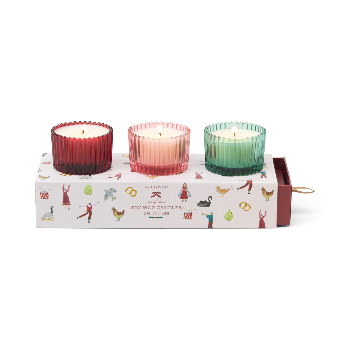 Presentset Doftljus i Räfflat Glas (3x 56 g) . Winter Berry, Pink Peppermint & Balsam Fir