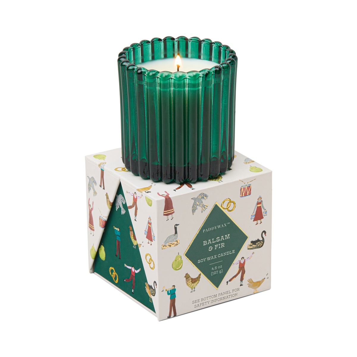 Christmas 127g Ribbed Glass Candle - Green - Balsam Fir