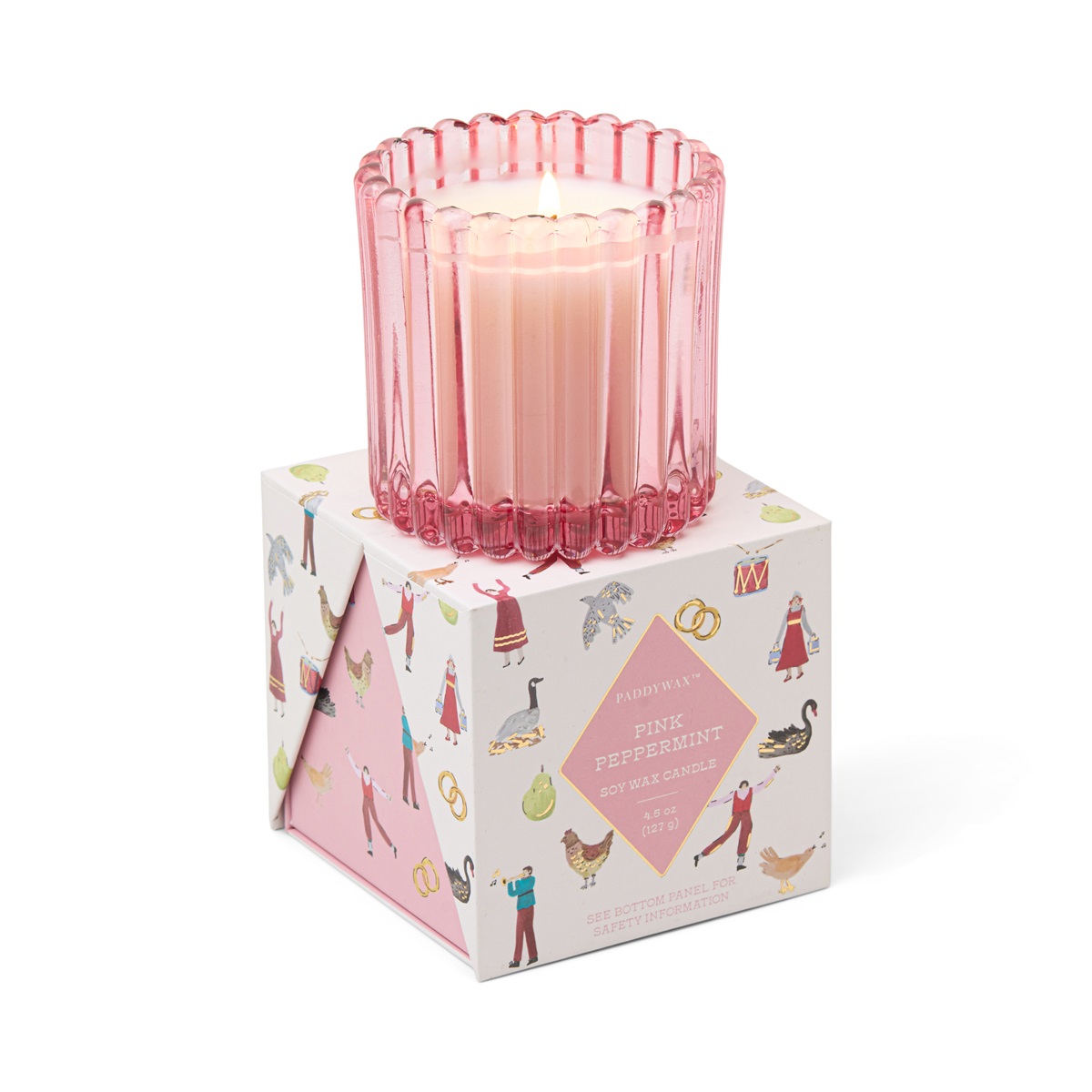 Doftljus Christmas Räfflat Glas - Rosa - Pink Peppermint