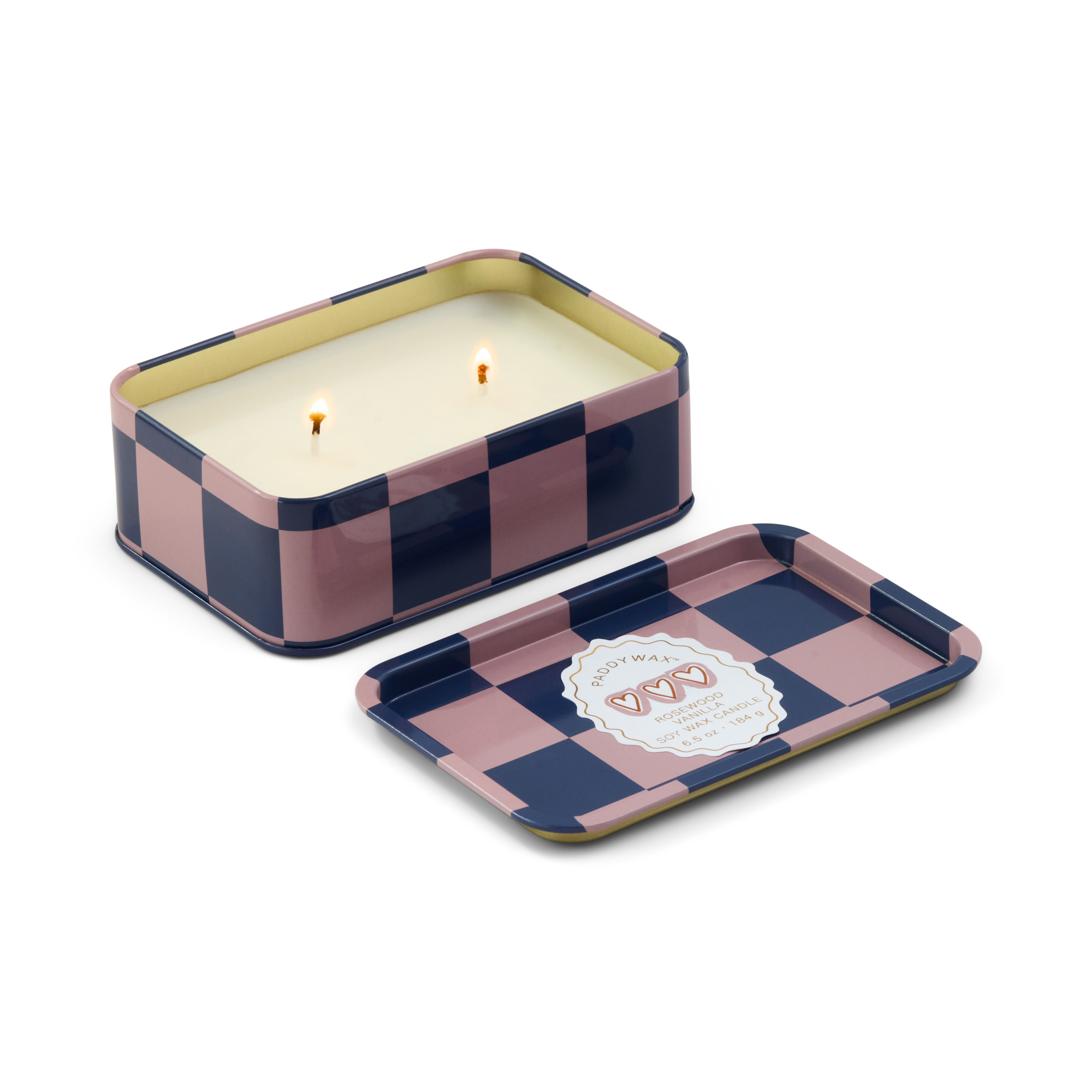 Doftljus plåtask Adopo Hearts Printed Tin Candle - Rosewood Vanilla
