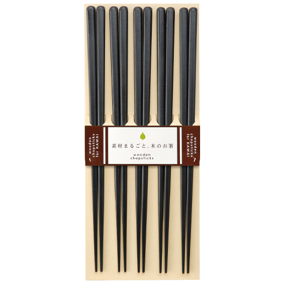Kawai Chopsticks Plain Wood Black 5 pairs