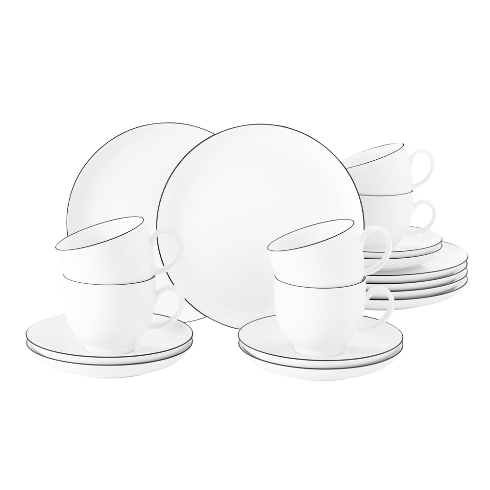 Seltmann Kaffeservis Lido Black Line Vit 18 delar