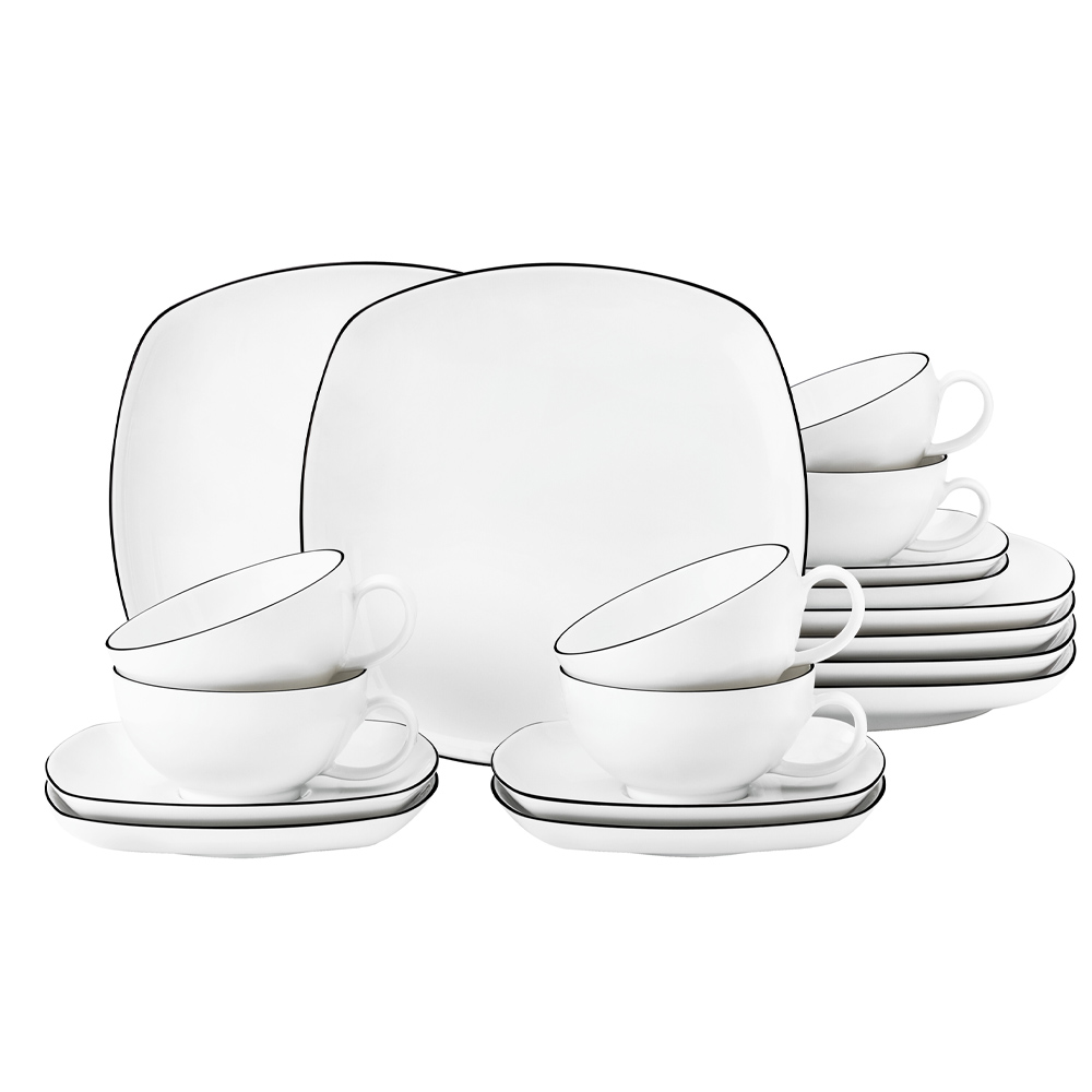 Seltmann Teservis Rekantangulärt Lido Black Line Vit 18 delar