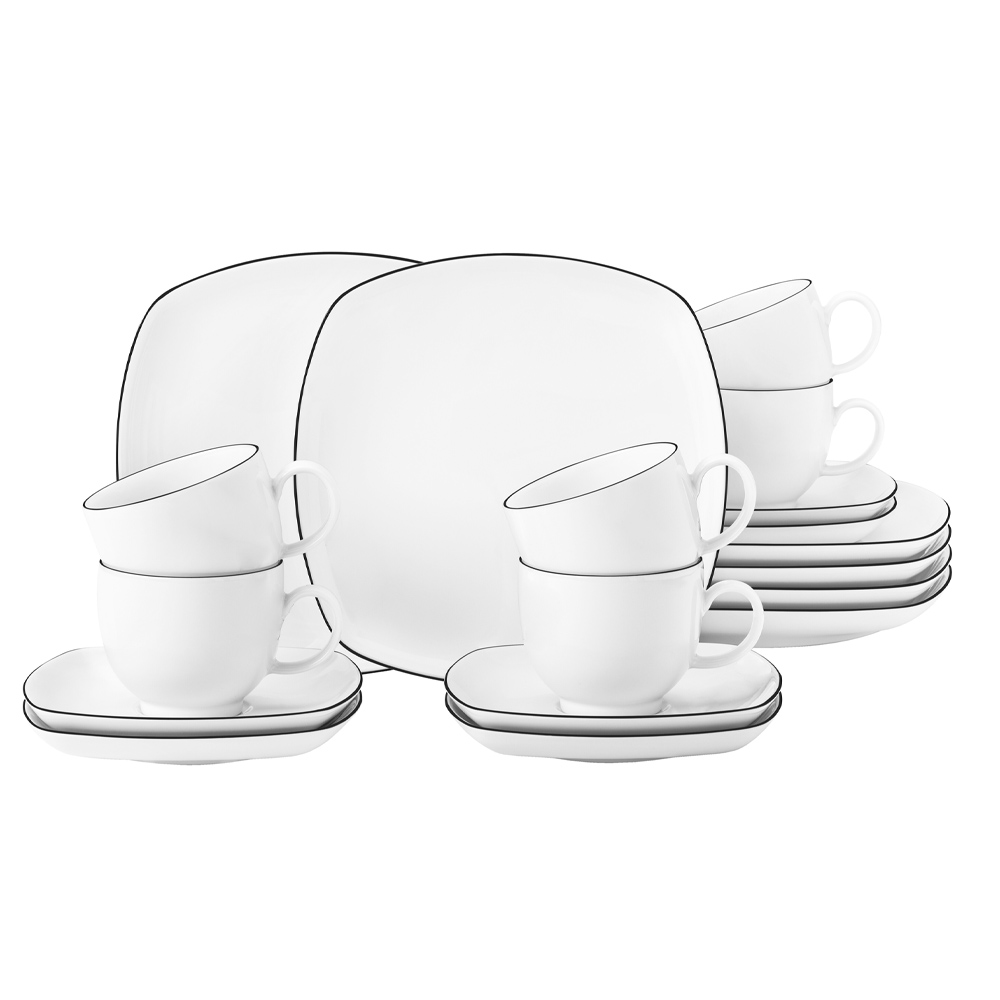 Seltmann Kaffeservis Rekantangulärt Lido Black Line Vit 18 delar