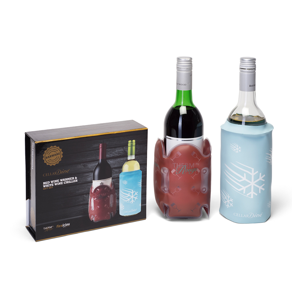 Presentkartong med värmare och kylare till vinflaskor