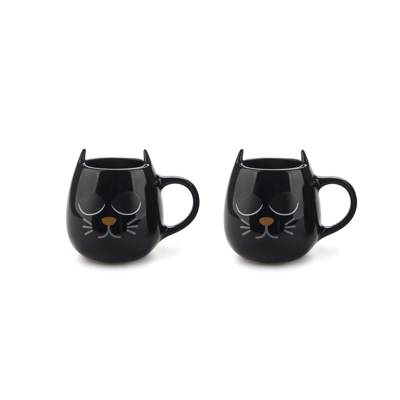 Kaffekoppar Wake cat  x 2 svart keramik