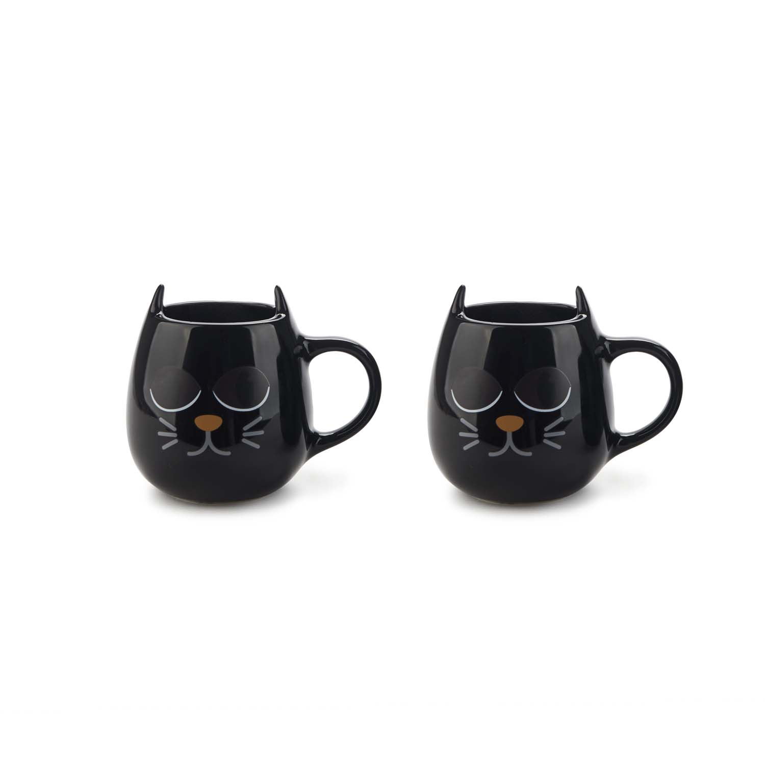Kaffekoppar Wake cat  x 2 svart keramik