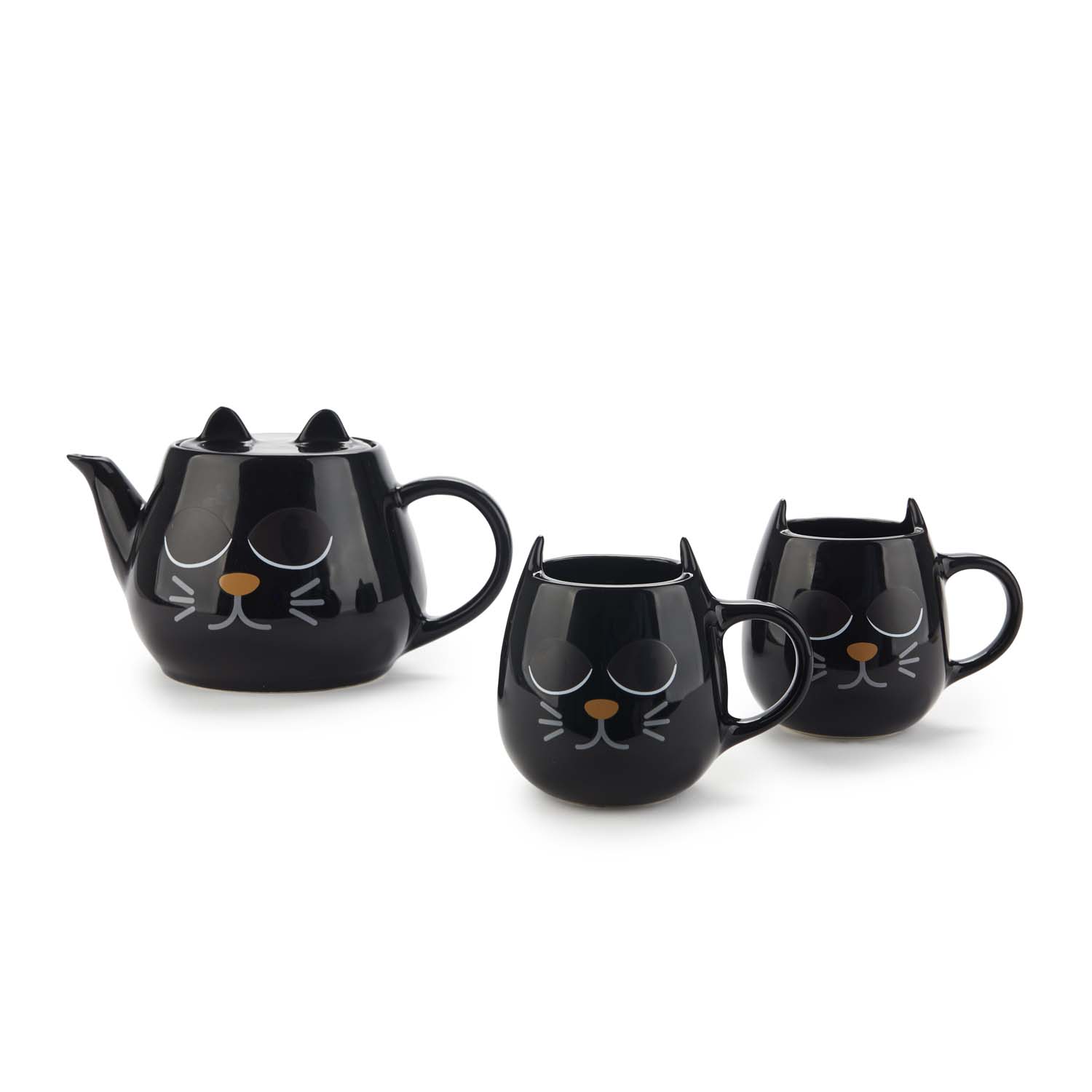 Kaffekoppar Wake cat  x 2 svart keramik