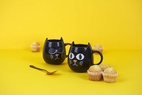 Kaffekoppar Wake cat  x 2 svart keramik