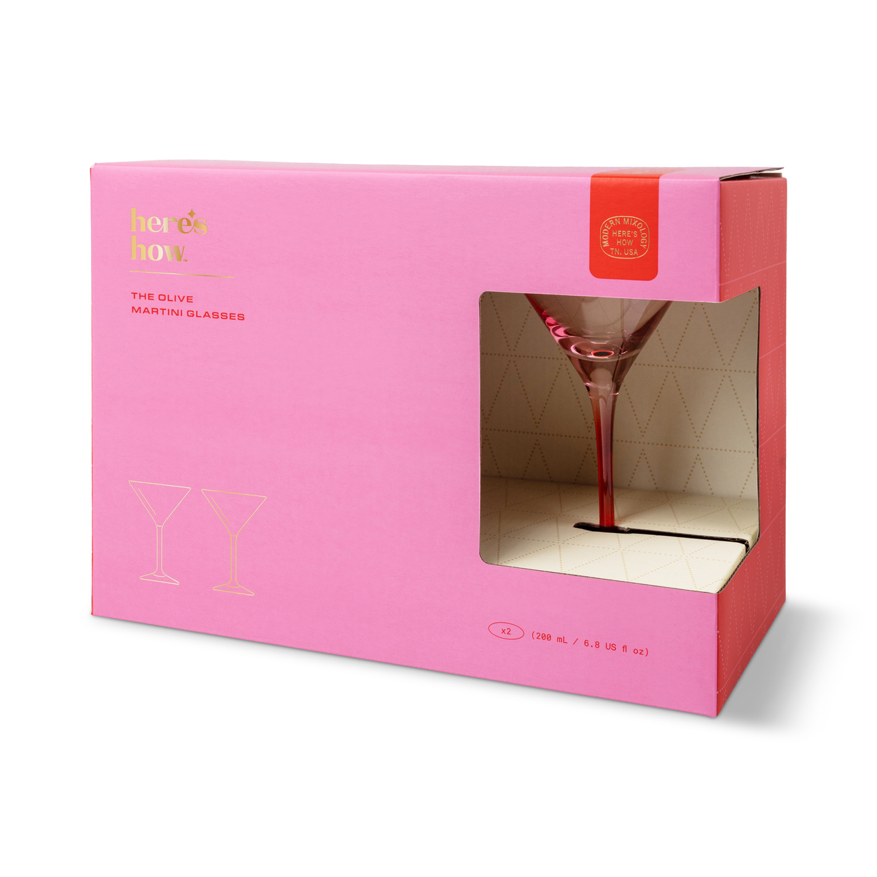 Martiniglas The Olive, Set om 2 - Rosa + Körsbärsrött