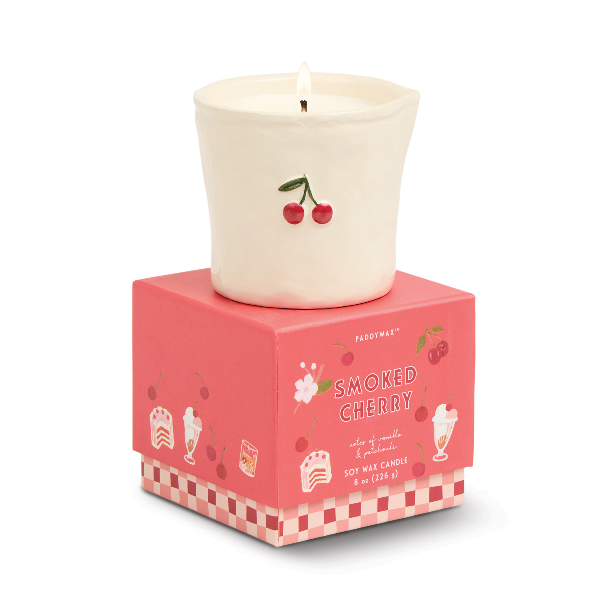 Bistro 8oz/226g Cherry Embossed Ceramic Candle - Smoked Cherry