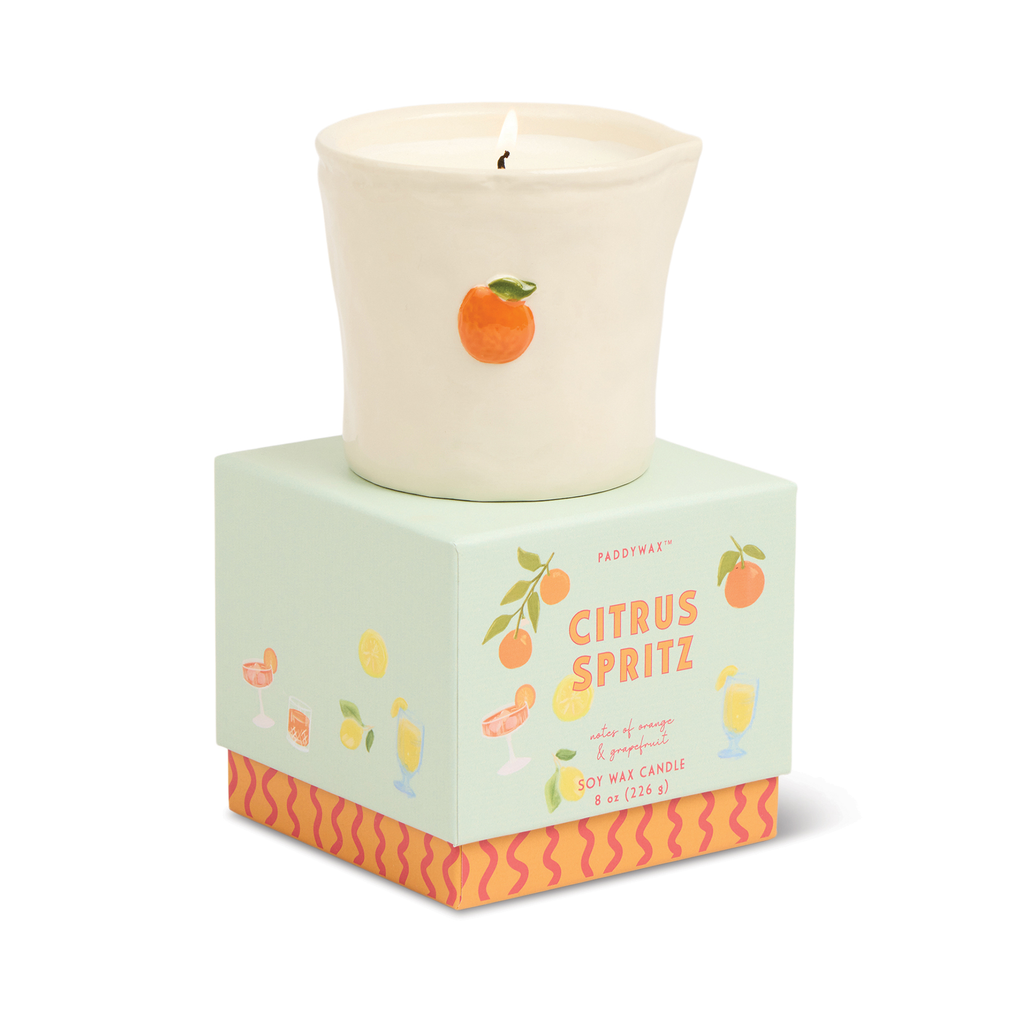 Bistro 8oz/226g Orange Embossed Ceramic Candle - Citrus Spritz