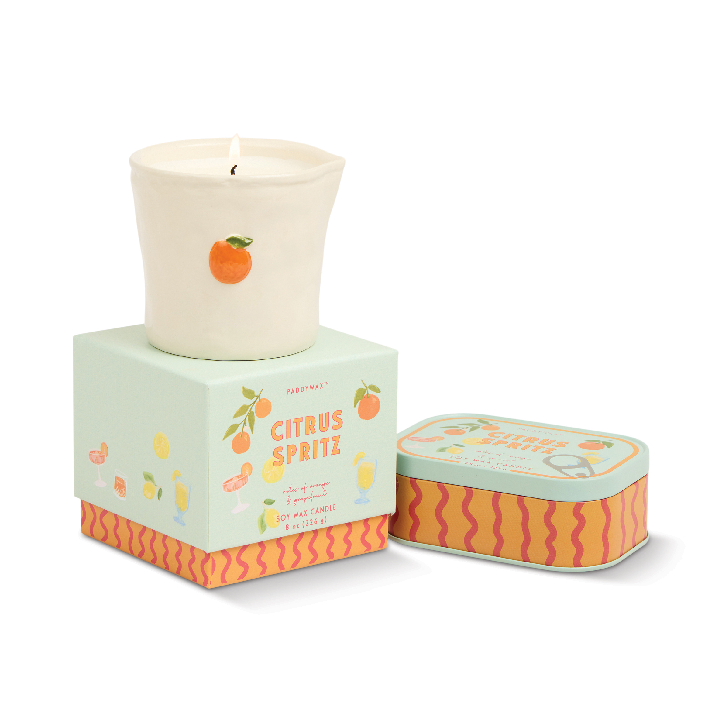 Bistro 8oz/226g Orange Embossed Ceramic Candle - Citrus Spritz