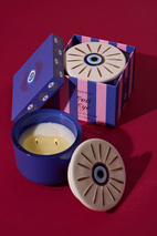 Doftljus Charmed Evil Eye 226 g- Blått Glas med lock i keramik - Incense & Smoke