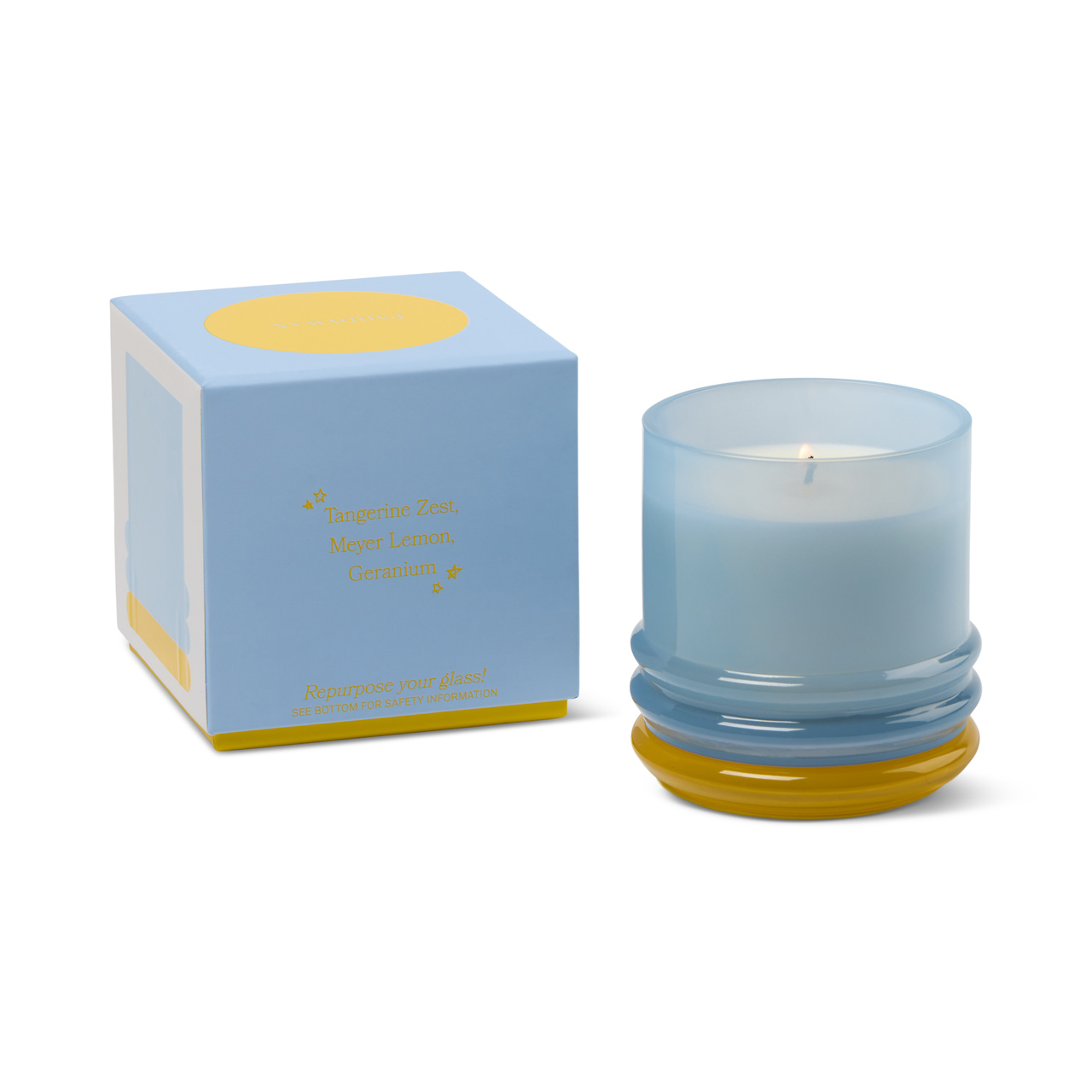 Doftljus Stacked i 2 färgat glas-  Blå /Gul -Zesty Lemon