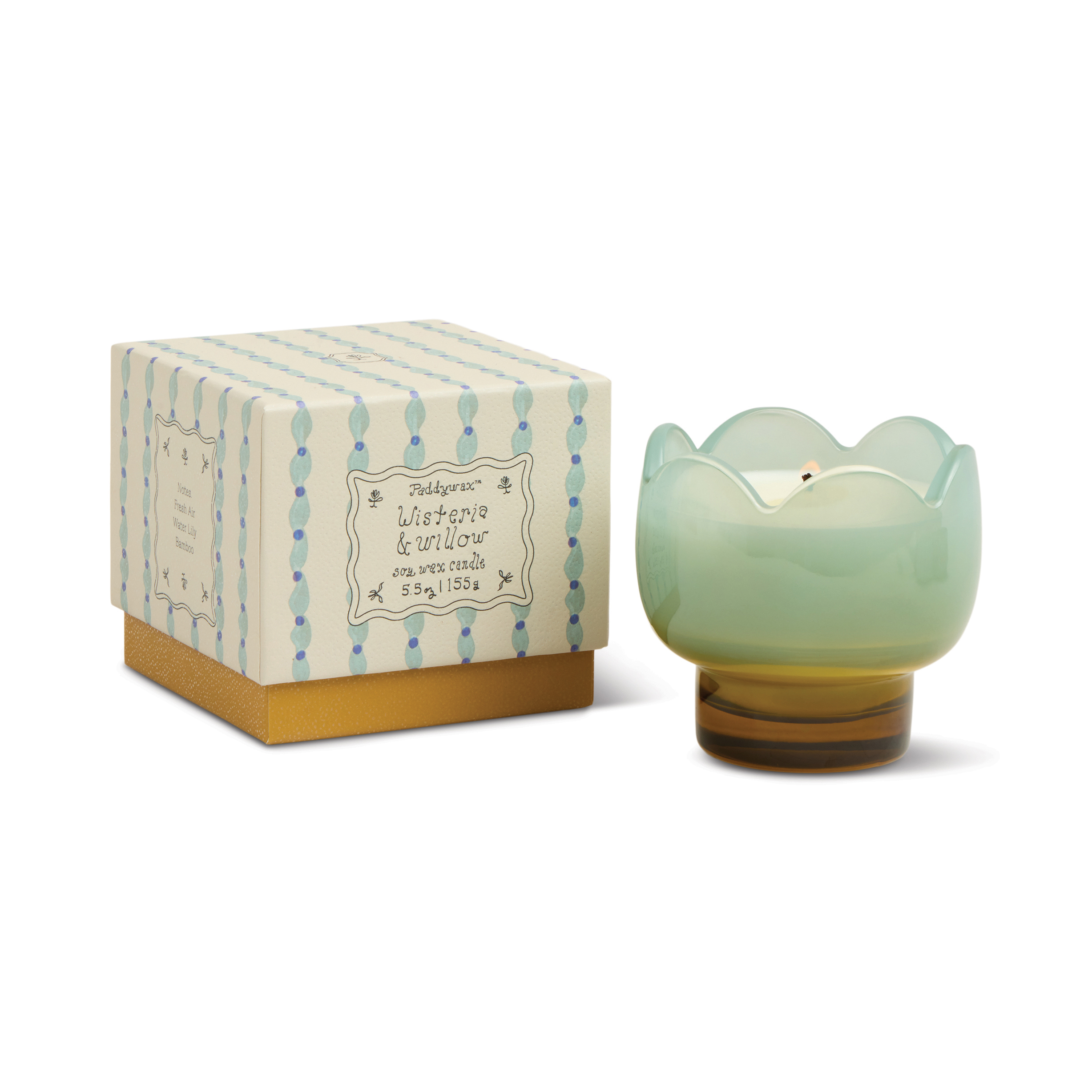 Tulip 5.5oz/155g Blue and Ochre Glass Candle - Wisteria & Willow