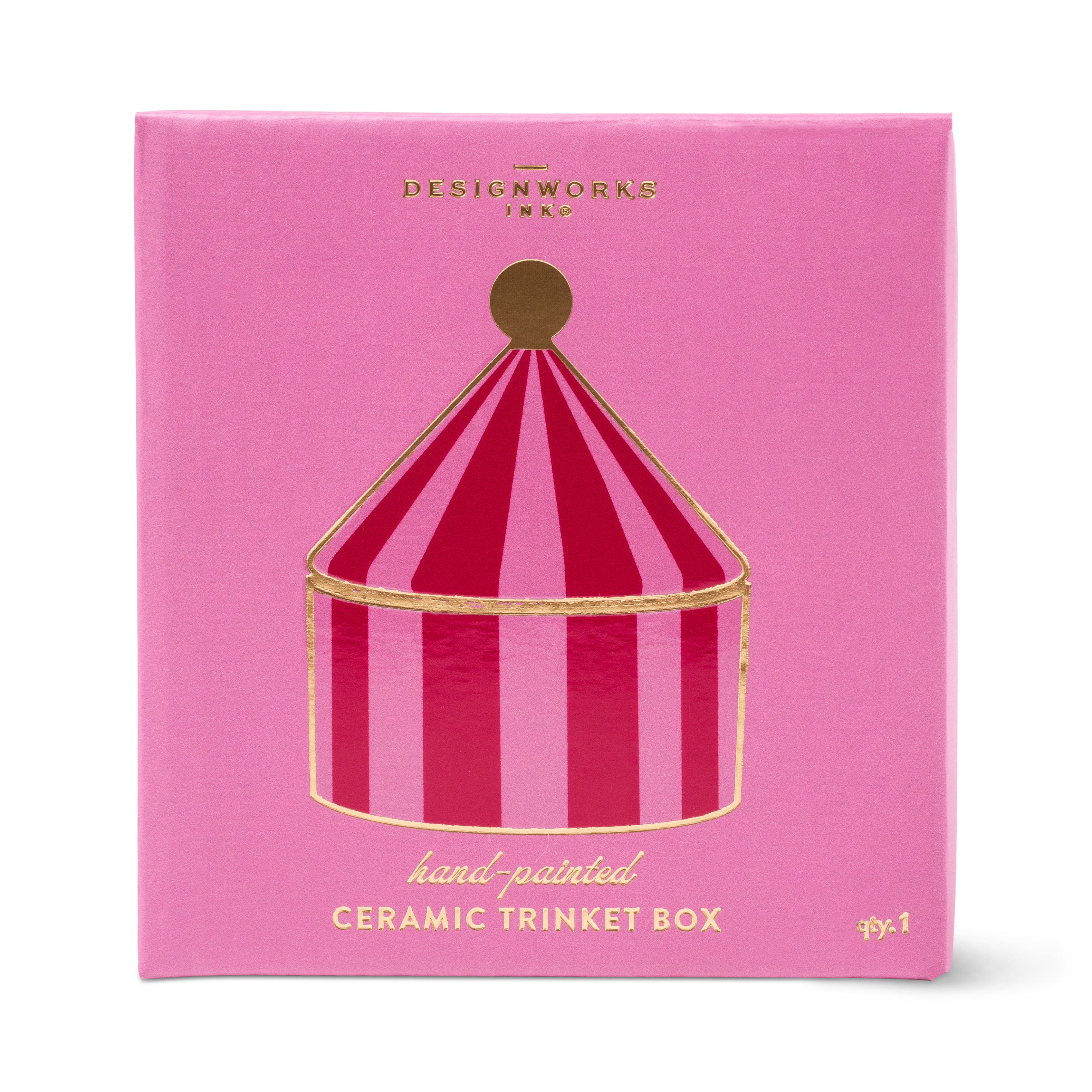 Ceramic Trinket Box - Pink + Red Stripe