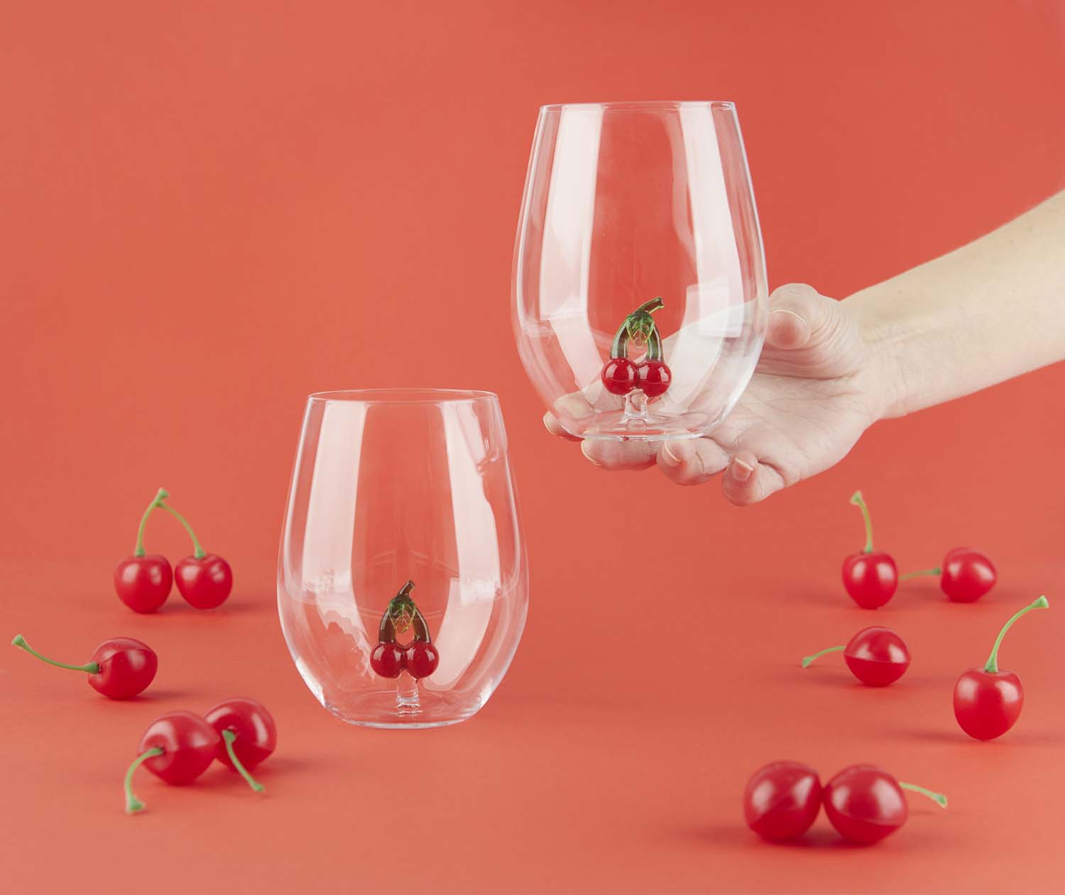 Drinking Glass Botanical, Cherry, set of 2