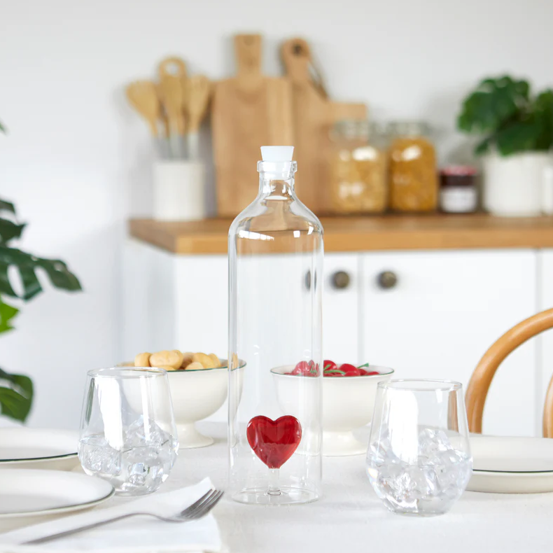Flaska Atlantis Love, Rött hjärta, 1,2 l Borosilikatglas